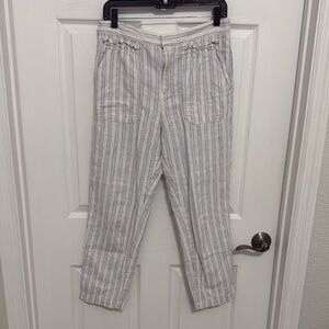 Anthropologie women’s seashore Stripe Linen blend Straight Leg Pants